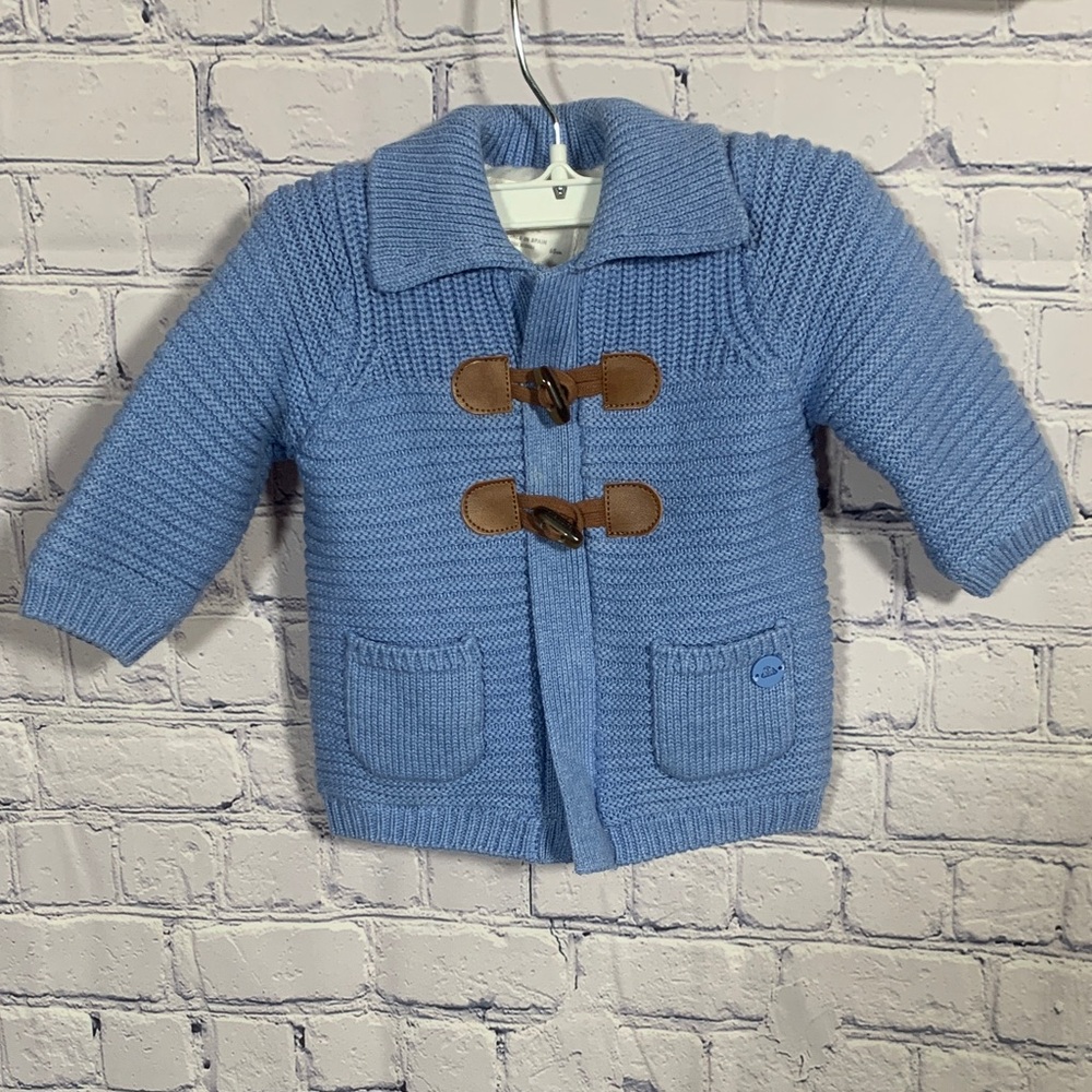Mayoral Newborn Knit Sweater Blue Size 2-4M Zip Closure Button Loop Fleece Lined